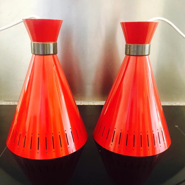Metal Red Pendants by Svend Aage Holm Sørensen for Holm Sørensen & Co, 1960s, Set of 2 For Sale - Image 7 of 14