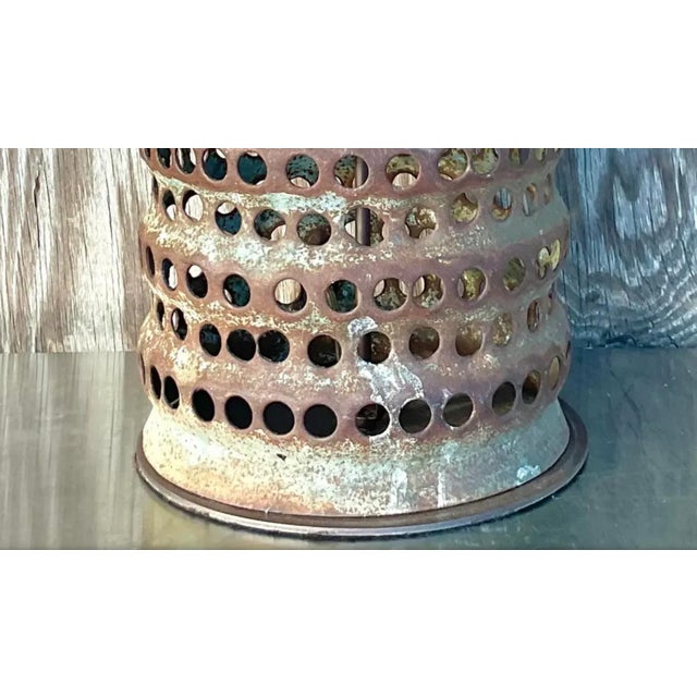 Vintage Boho Punch Cut Cylinder Lamp For Sale - Image 9 of 13