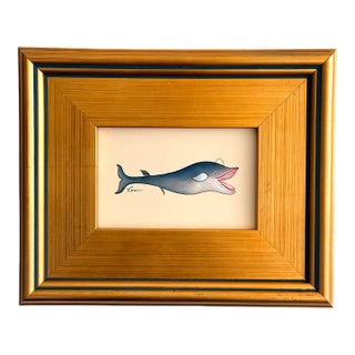 Original Hand-Painted Whale Painting, Framed For Sale