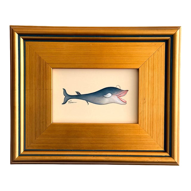 Original Hand-Painted Whale Painting, Framed For Sale