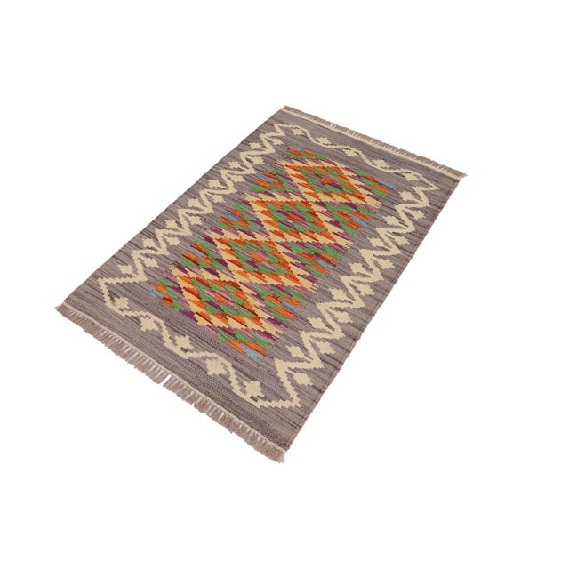 Tribal Tribal Kilim Gray Beige Hand-Woven Wool Rug For Sale - Image 3 of 9