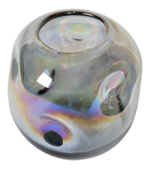 Blown Smoked Glass Vase Mid-Century Modern With Mirror Coating & Round Indents