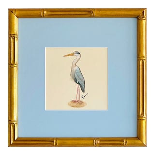 Original Hand Painted Blue Heron Painting, Framed For Sale