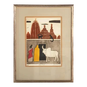 Original Signed Julian Trevelyan "Hindu Temple" Rare Aquatint Etching