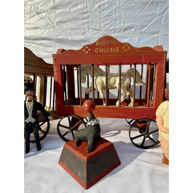 Folk Art Vintage D. De La Ronde Carnival Set 13 Hand-Painted Figures Wood Cage Wagons For Sale - Image 3 of 4