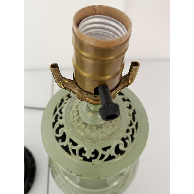 1940s Chinese Celadon Green Ceramic Table Lamps - A Pair For Sale - Image 4 of 12