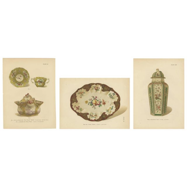 J. H. Thorpe, Worcester Porcelain Dish, Covered Vase and Tea Wares, 1910, Chromolithographs on Paper, Set of 3 For Sale - Image 10 of 10