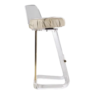 Hollywood Regency Bar Stool / Drafting Stool in Lucite and Brass Attributed to Leon Frost, Bar Height, circa 1970s