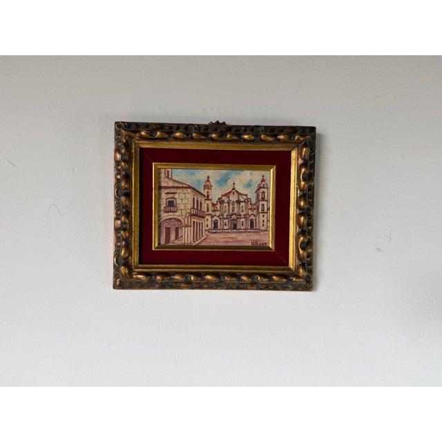 A charming vintage Impressionist oil painting by Villiers depicting the historic Cathedral de La Habana in Cuba. Painted...