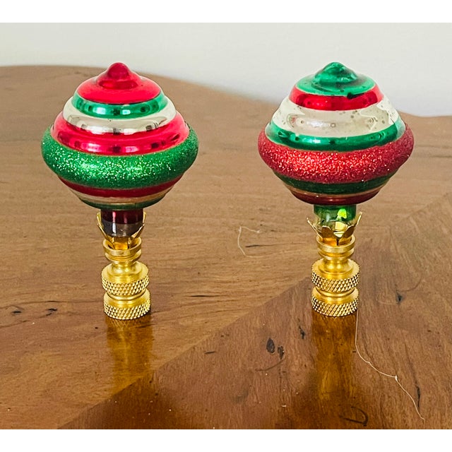1950 th Pair of Christmas Ornaments lamp finials.