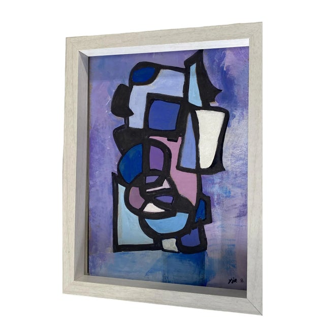 Yjr Abstract Acrylic on Paper Titled Les Fenêtres Framed 8.5" H For Sale - Image 4 of 8