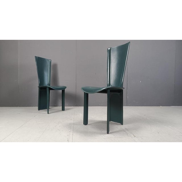 Vintage Green Leather Dining Chairs, 1980s, Set of 4 For Sale - Image 10 of 14