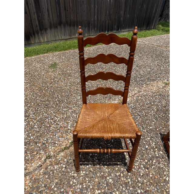 Brown Vintage Tell City Chair Company Ladder-Back Rush Seat Chairs For Sale - Image 8 of 12