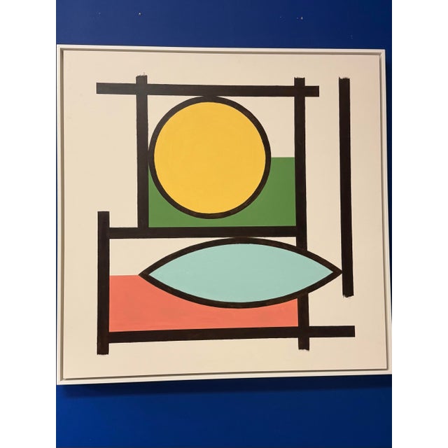 French Artist Patrice Bertin Geometric Composition Framed Oil on Canvas Signed and Dated For Sale - Image 4 of 7