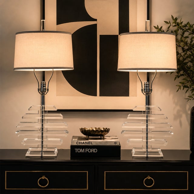 1970s Multilayer Lucite Table Lamps - a Pair For Sale - Image 9 of 9