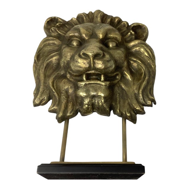 1950s Bronze Lion's Head Mounted on Stand For Sale