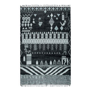 9x12 Bold Tribal Black and Cream Tribal Design Modern Contemporary Berber Carpet Rug For Sale