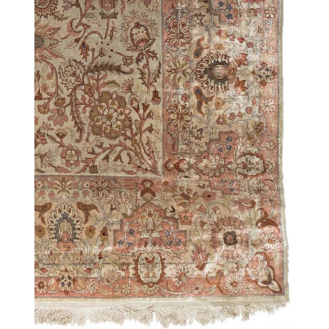 Turkish 1940s Metallic Silver Rose Floral Turkish Kaysari Silk Rug For Sale - Image 3 of 5