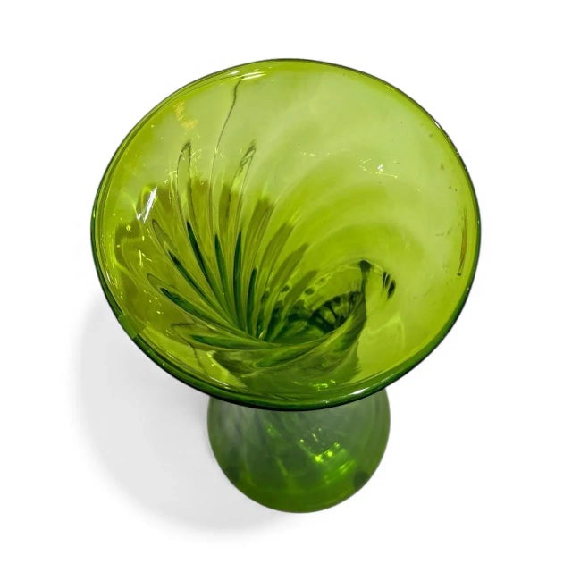 1960s Blenko Olive Green 20” Optic Swirl Floor Vase 6928 For Sale - Image 5 of 8