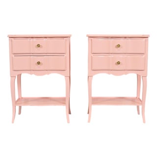 John Widdicomb French Provincial Louis XV Pink Lacquered Nightstands, Newly Refinished For Sale