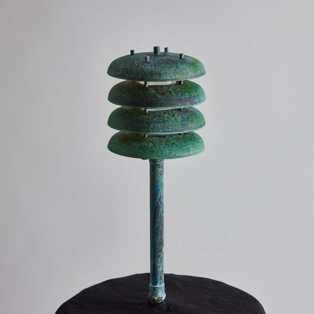 'Gibson' Verdigris Patinated Outdoor Bollard Light by Gary Gibson For Sale - Image 9 of 12
