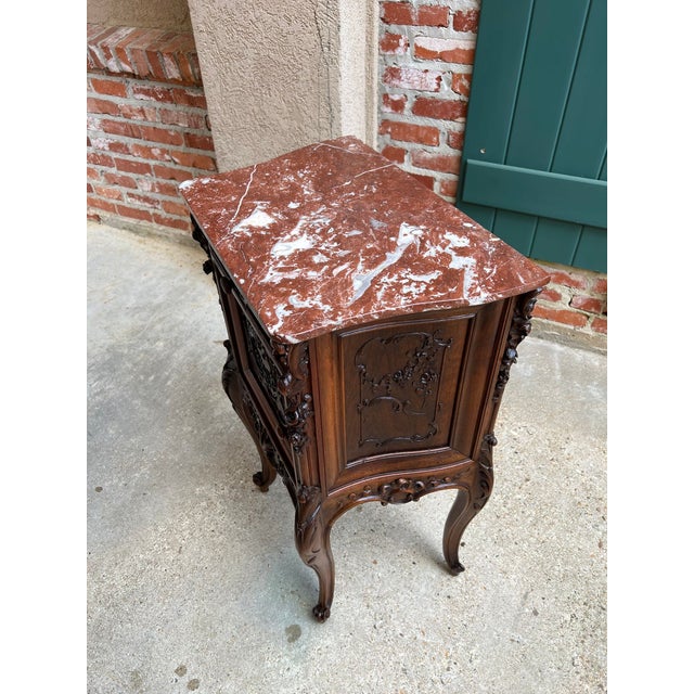 Antique French Nightstand Cabinet Marble Top Louis XV Carved Walnut C1890 For Sale - Image 18 of 18