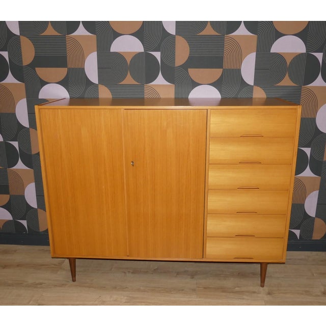 Mid-Century Modern Linen Cupboard with Drawers on Legs in Light Elm Wood, 1960s For Sale - Image 13 of 13