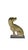 A seated dog looking backward. The dog is brass and base is iron.