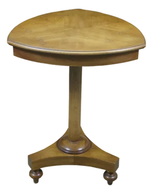 Mid 20th Century Wm a Berkey John Widdicomb Olive Wood Triangle Pedestal End Table 22"