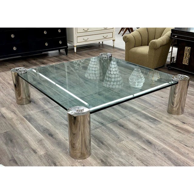 Mid-Century Modern Mid-Century Modern Karl Springer Signed Chrome Coffee, Cocktail Table, Glass Top For Sale - Image 3 of 13