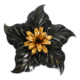Large Black and Gilt Metal Floral 5-Arm Ceiling Lamp by Hans Kögl, 1980s For Sale