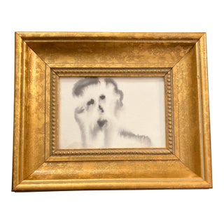 Contemporary Original Abstract Ink Painting Chunky Gold Frame For Sale