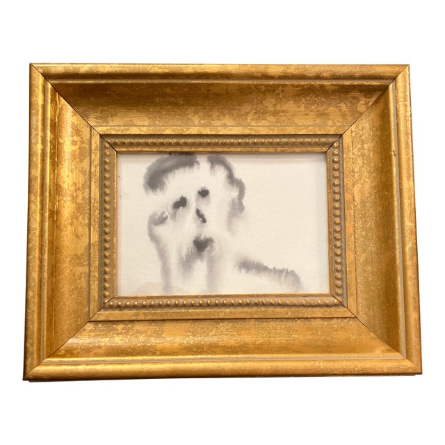 Contemporary Original Abstract Ink Painting Chunky Gold Frame For Sale