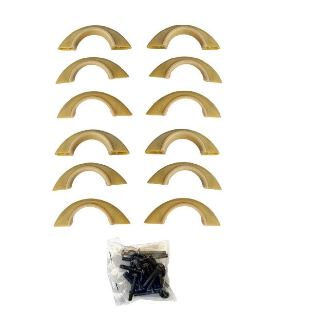 Plastic Mid Century Cream & Ivory Trim Bakelite Bridge Drawer Pulls Set of 12 For Sale - Image 7 of 7