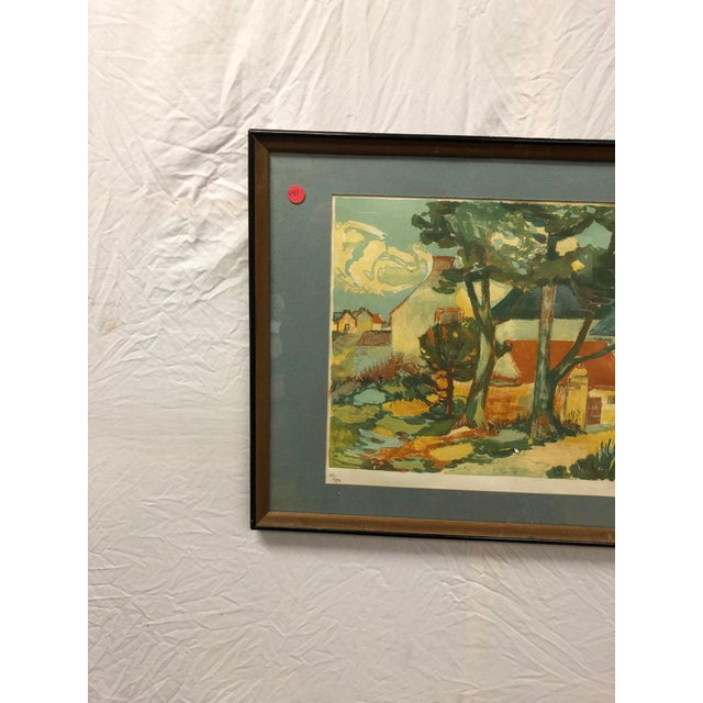 Vintage Signed Limited Edition Village Landscape Lithograph, Framed Striking vintage limited-edition color lithograph...
