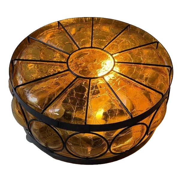 Vintage Amber Crackle Glass Ceiling Lamp by Nanny Still, 1970s For Sale