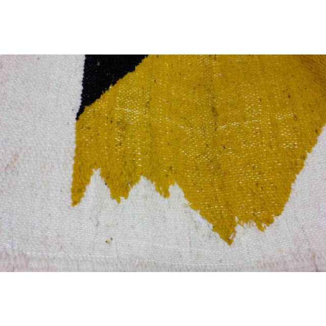 Vintage Berber Kilim Rug in Wool with Abstract Shapes in Yellow and Black, 1970s For Sale - Image 6 of 9