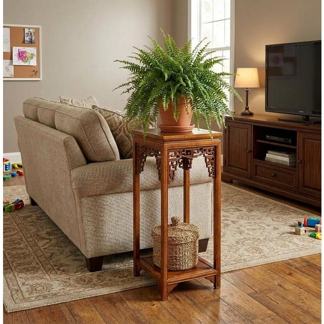 Chinese Light Brown Stain Square Ru Yi Plant Stand Pedestal Table For Sale - Image 10 of 11