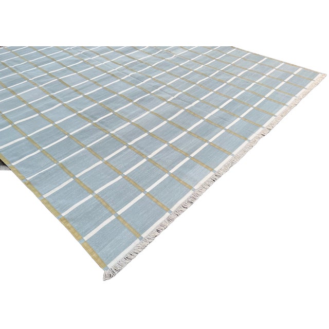 Not Yet Made - Made To Order Handmade Cotton Natural Vegetable Dyed Gray, Cream & Olive Green Windowpane Rug - 9'x12' For Sale - Image 5 of 11