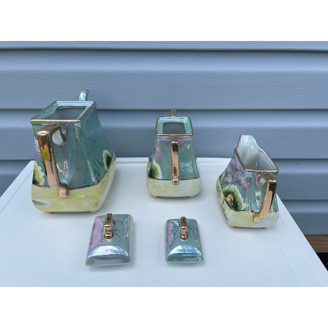 Ceramic 1920s Japanese Cherry Blossom Lusterware Tea Set by Moriyama -17Pc For Sale - Image 7 of 12