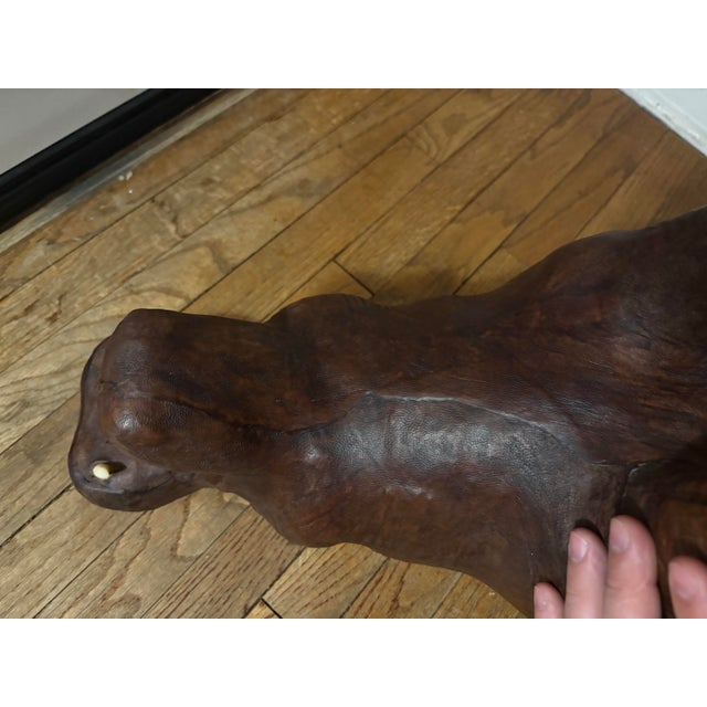 Brown Vintage 1970s Leather Wrapped Hippopotamus Figure With Glass Eyes For Sale - Image 8 of 9