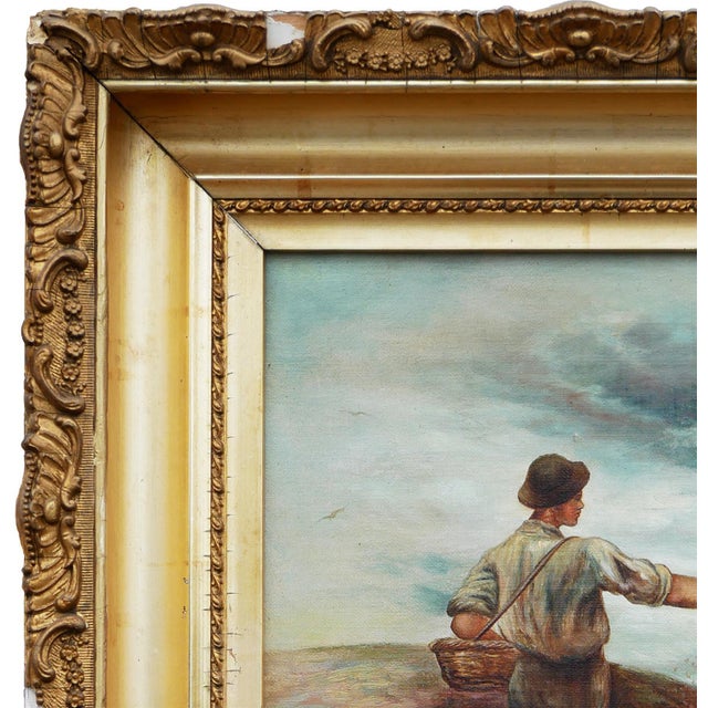Naturalistic Pastoral Figurative Farm Painting of a Man Sowing Seeds in a Field, Late 19th Century For Sale In Houston - Image 6 of 12