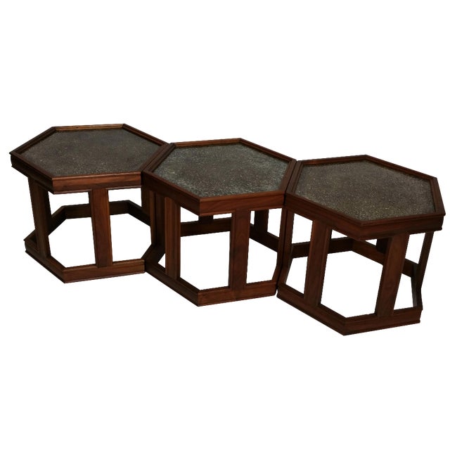 Brown Saltman Vintage Hexagonal Tables Set of 3 Chairish