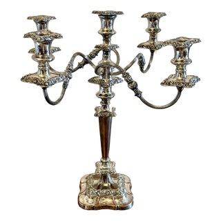 Large Antique Victorian Silver Plated Five Branch Candleholder, 1880 For Sale
