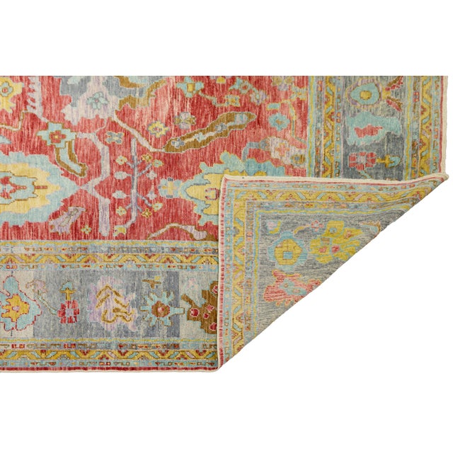 Turkish Oversized 12x25 Modern Turkish Oushak Rug in Red Hand-Knotted Wool For Sale - Image 3 of 13