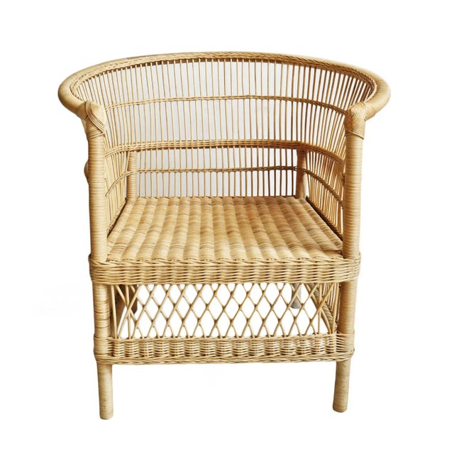 Vintage Raw Wicker Horseshoe Chair For Sale - Image 9 of 9