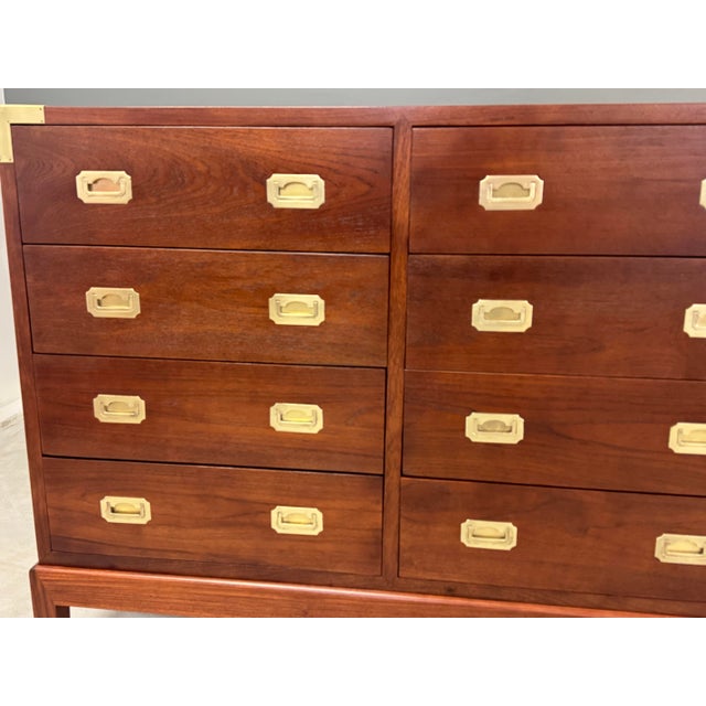 Wood 1960s Refinished Solid Teak and Brass Campaign Dresser For Sale - Image 7 of 10
