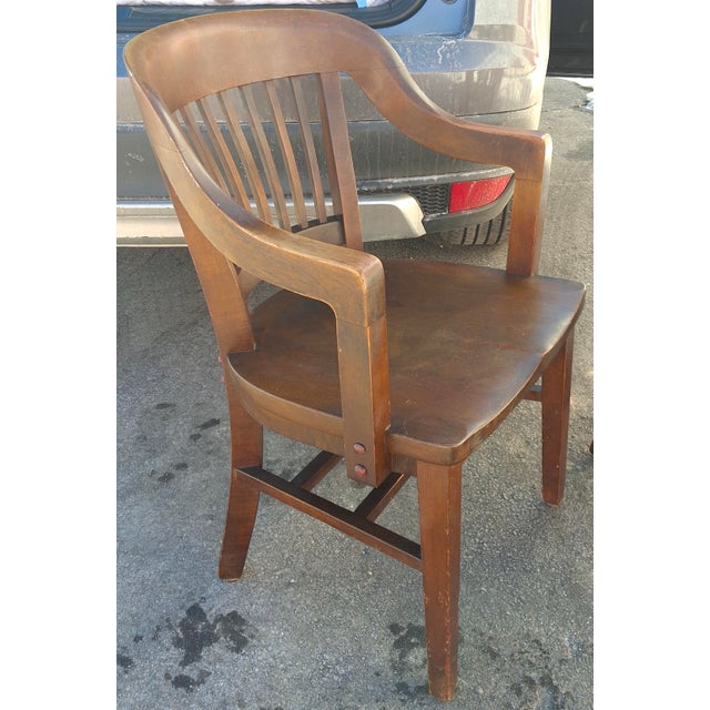 Pair Gunlocke Oak Bankers Armchairs, Early 20th Century, Victorian Design For Sale - Image 11 of 15