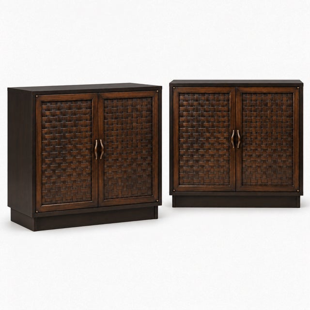 Mid-Century Modern Mahogany Basketweave Cabinets Side Tables Att. To Lane - Pair For Sale - Image 11 of 12