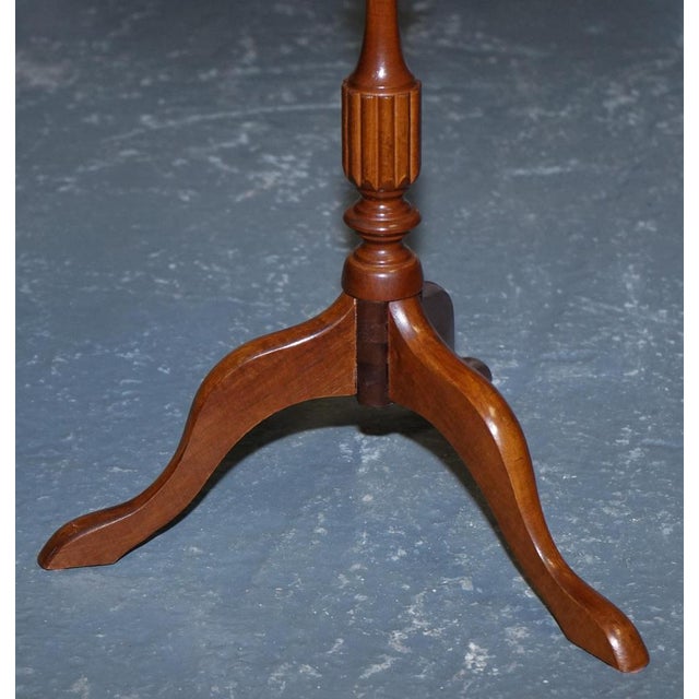 Brown Vintage Georgian Style Tripod Table with Scalloped Edge and Brown Leather Top For Sale - Image 8 of 10